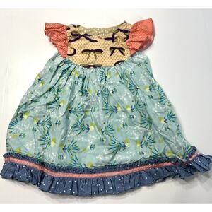 Matilda Jane Platinum Flutter Dress Size 2 Blue Birds Bows